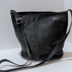 Derek Alexander Black Leather Crossbody Bucket Bag Purse